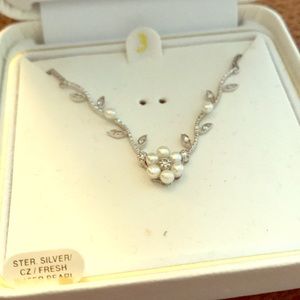 Sterling and pearl flower necklace